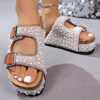 Women's Pearl Rhinestone Wedge Platform Sandals and Slides