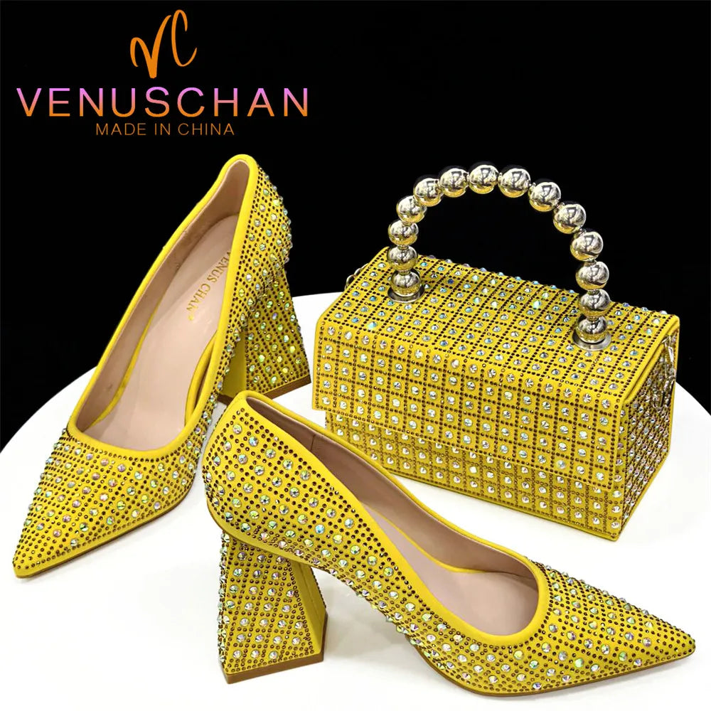 Women's Pointed Toe Spike Heel Pumps and Handbag Set