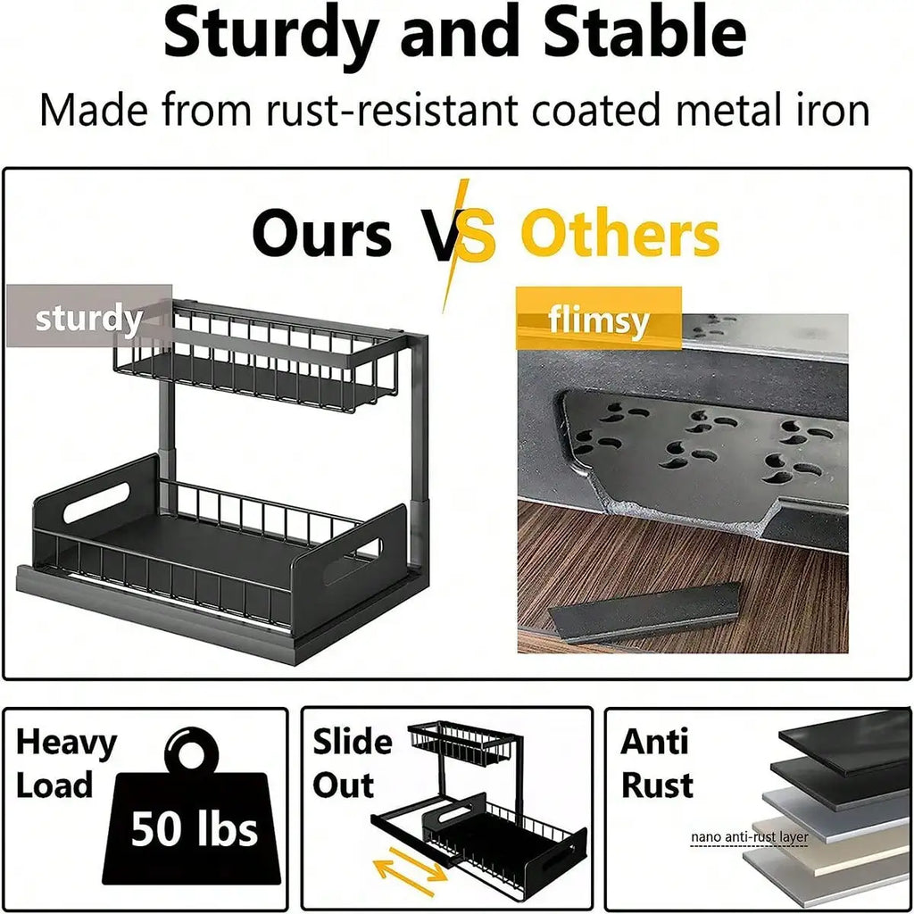 2-Tier Metal Slide Out Cabinet Organizer and Storage Basket