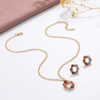 Women's Fashion Elegant Stained Glass Circle Necklace and Earrings Jewelry Set