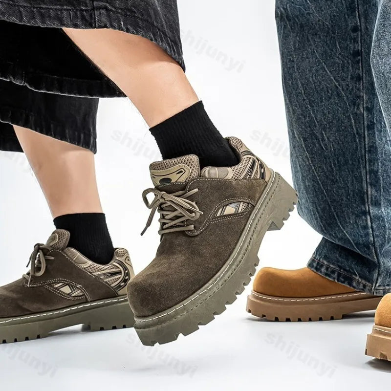 Men's Retro Lace Up Chunky Casual Short Boots