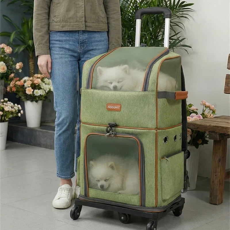 Portable Breathable Double Layer Pet Trolley Bag