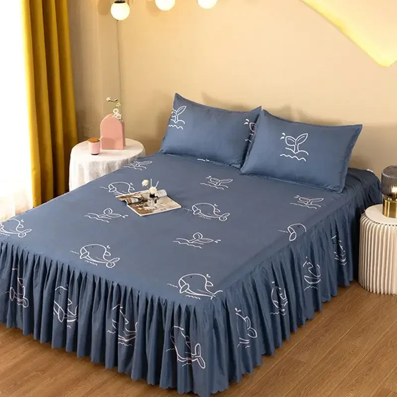 Lace Skirt Bed Sheet and Fitted Bedspread Set