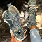 Women's Rhinestone High-Top Sneakers Diamond Lace-Up Casual Boots Thick Bottom
