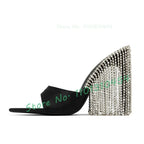 Women's Crystal Dangle Pointed Toe High Heel Mules