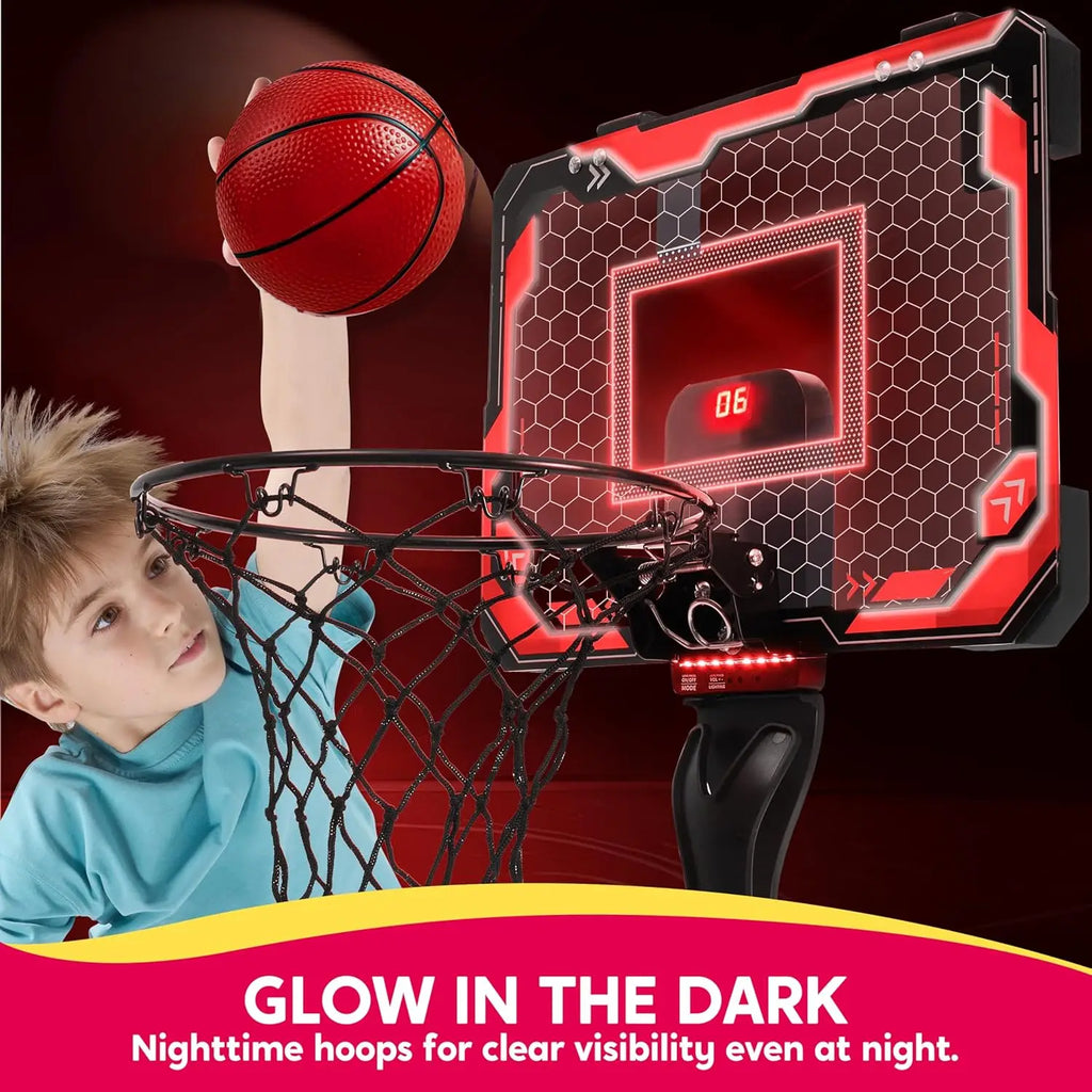 Kids Indoor Light Up Over the Door Basketball Hoop Set