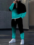 Men's Autumn Gradient 3D Print Hoodie and Sweatpants Tracksuit Set