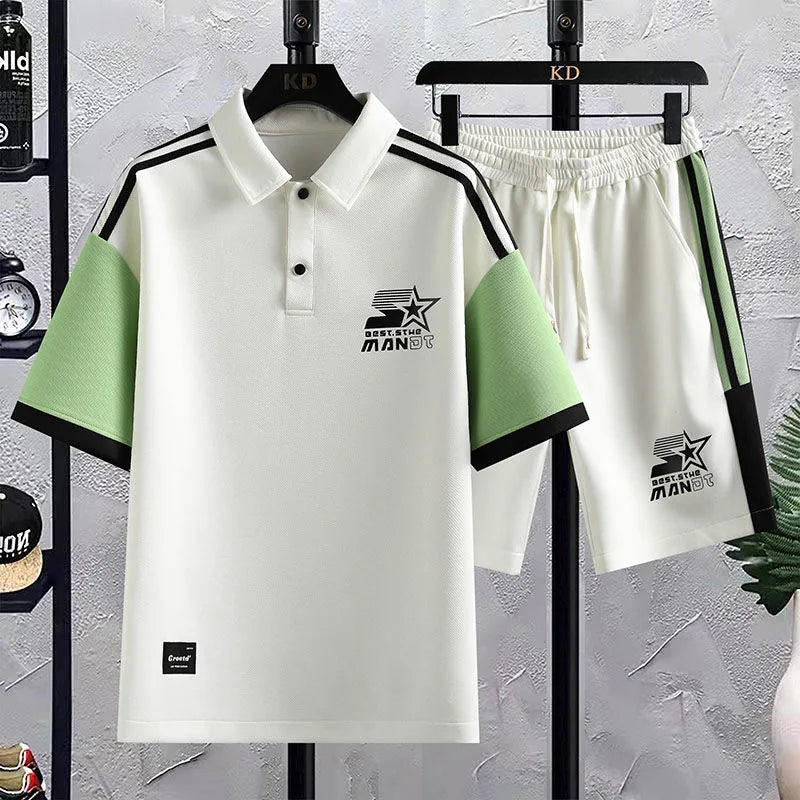 Men's Casual Printed Short Sleeve T-Shirt and Shorts Two Piece Set