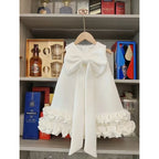 Girls' Bowknot Ruffled Hem Sleeveless Princess Dress A4028-3