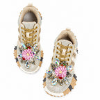Women's Rhinestone Platform Sneakers Diamond Lace-Up Casual Skateboard Shoes