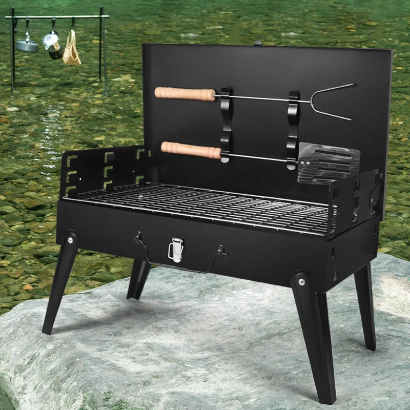 Folding Portable Barbecue Charcoal Grill and Stainless Steel Mini BBQ Kit