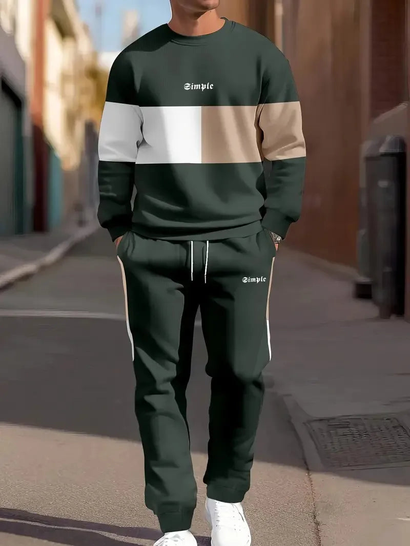 Men's Casual 3D Letter Print Sweatshirt and Pants Set
