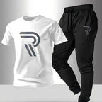 Men's Casual Print Round Neck T-Shirt and Sports Pants Set