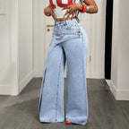 Women's Vintage High Waist Wide Leg Denim Jeans Pants
