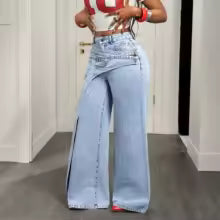 Women's Vintage High Waist Wide Leg Denim Jeans Pants