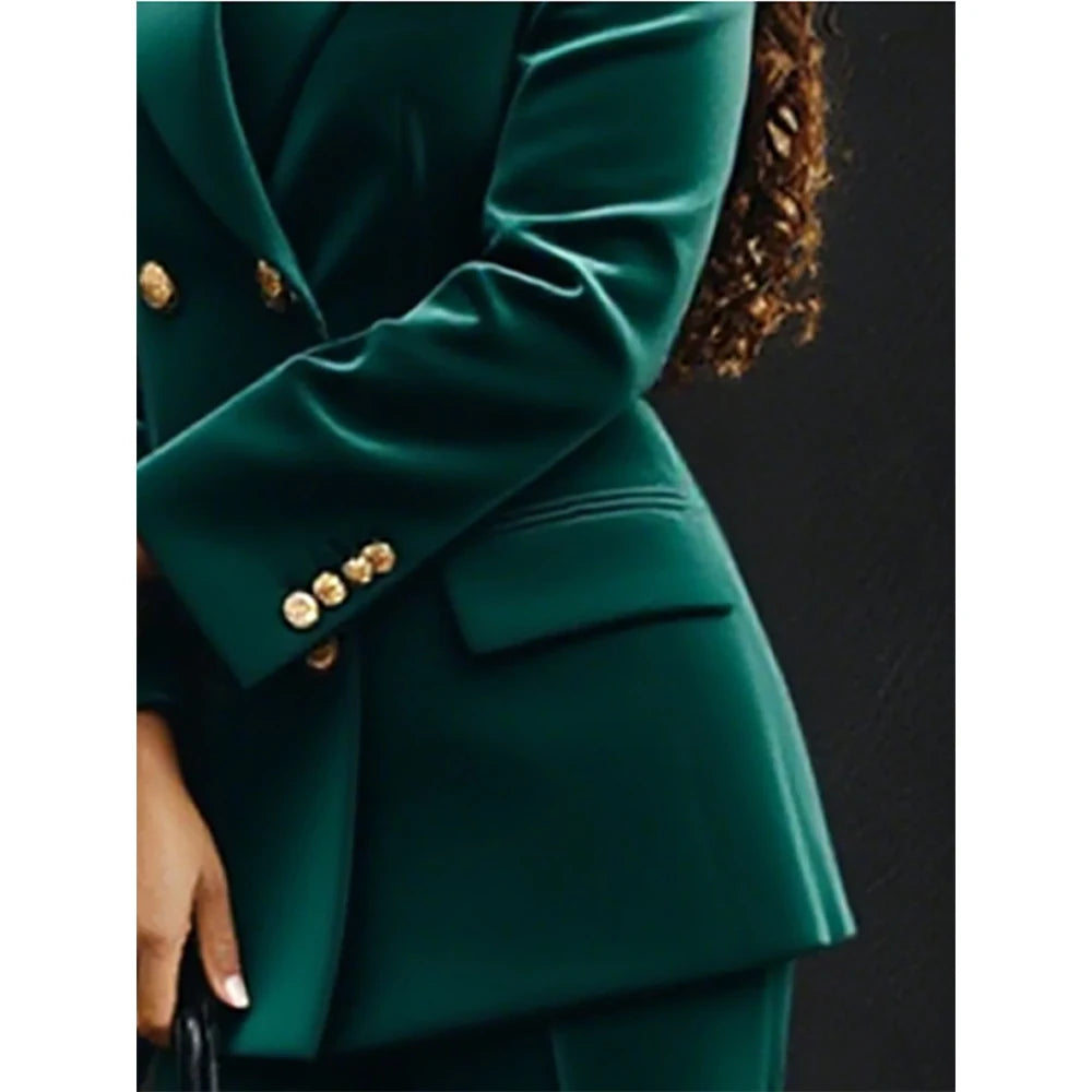 Women's Double Breasted Velvet Blazer Pants Suit