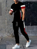 Men's Summer Striped Letter Print Breathable Round Neck T-Shirt and Shorts Set
