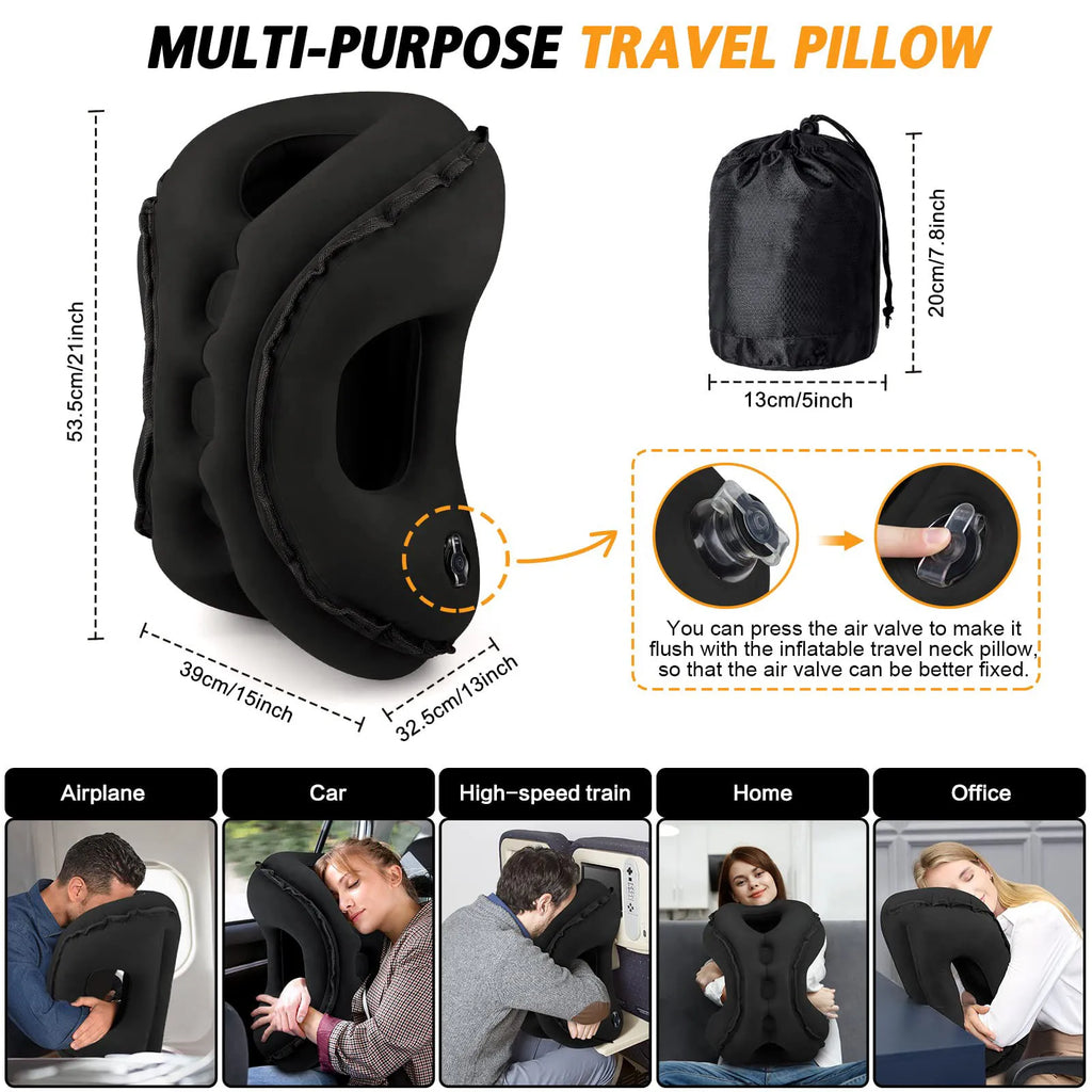 Inflatable Neck Pillow with Eye Mask and Earplugs