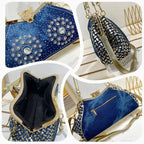 Denim Rhinestone Clutch Bag with Butterfly Decoration for Women