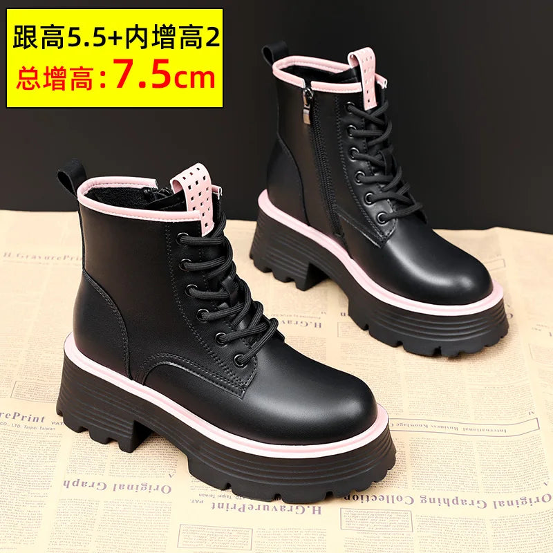 Women's Lace-Up Round Toe Square Heel Ankle Boots