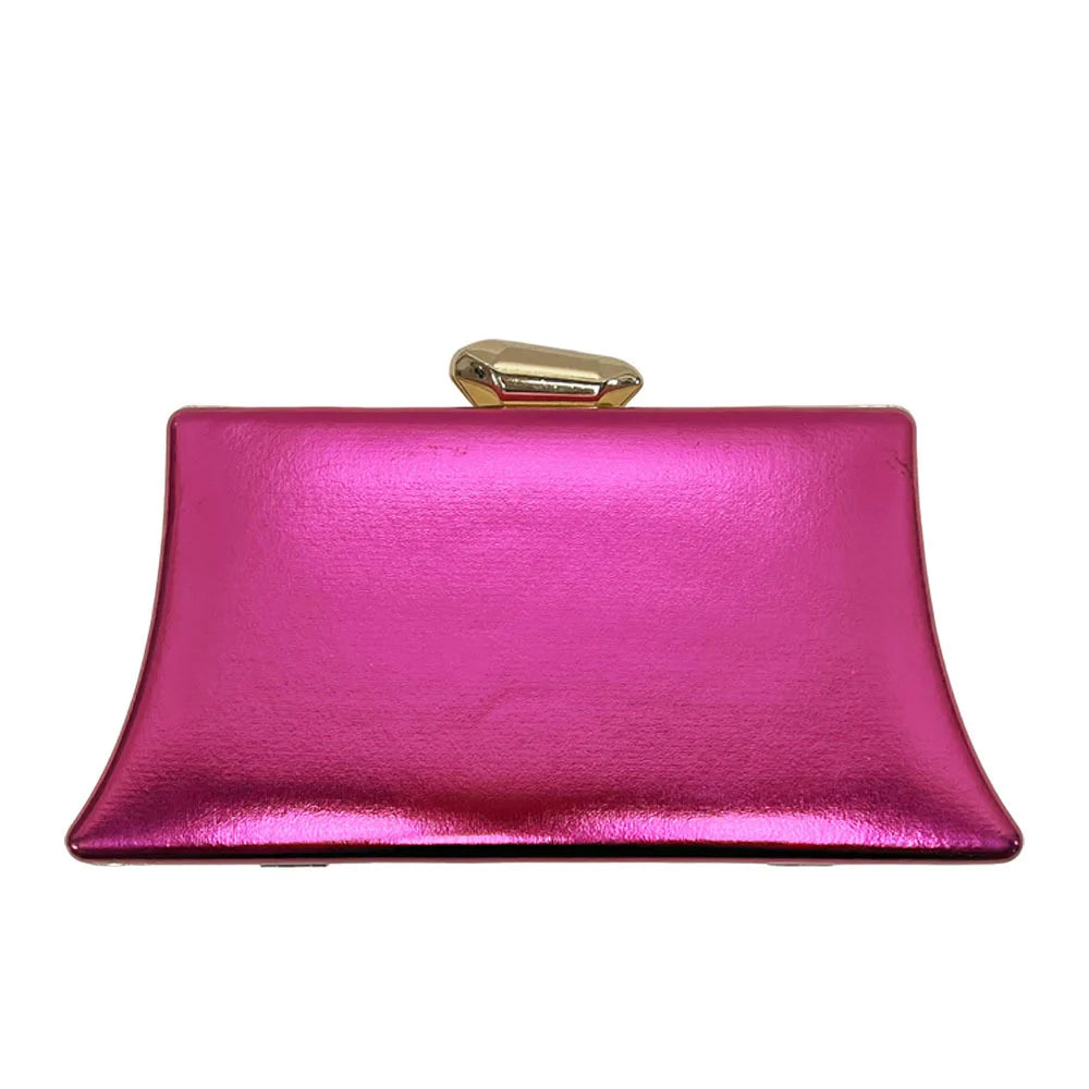 Women's Metallic Trapezoid Evening Clutch Bag with Gold Clasp