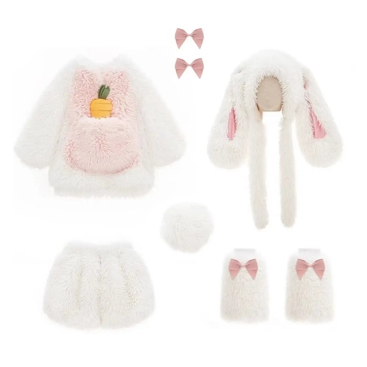 Kids' Cartoon Plush Rabbit Cosplay Costume Winter Warm Set