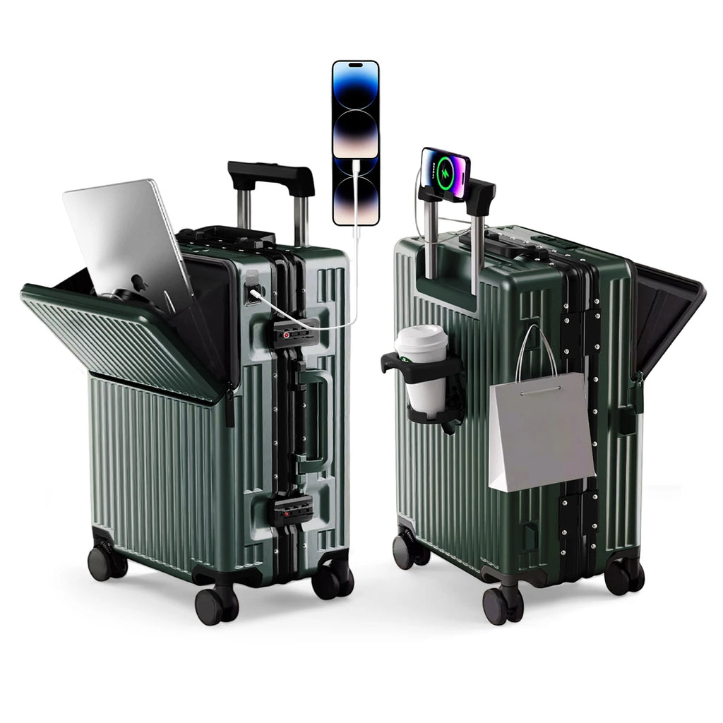 Unisex Aluminum Frame Hard Shell Spinner Travel Suitcase AWN-2313