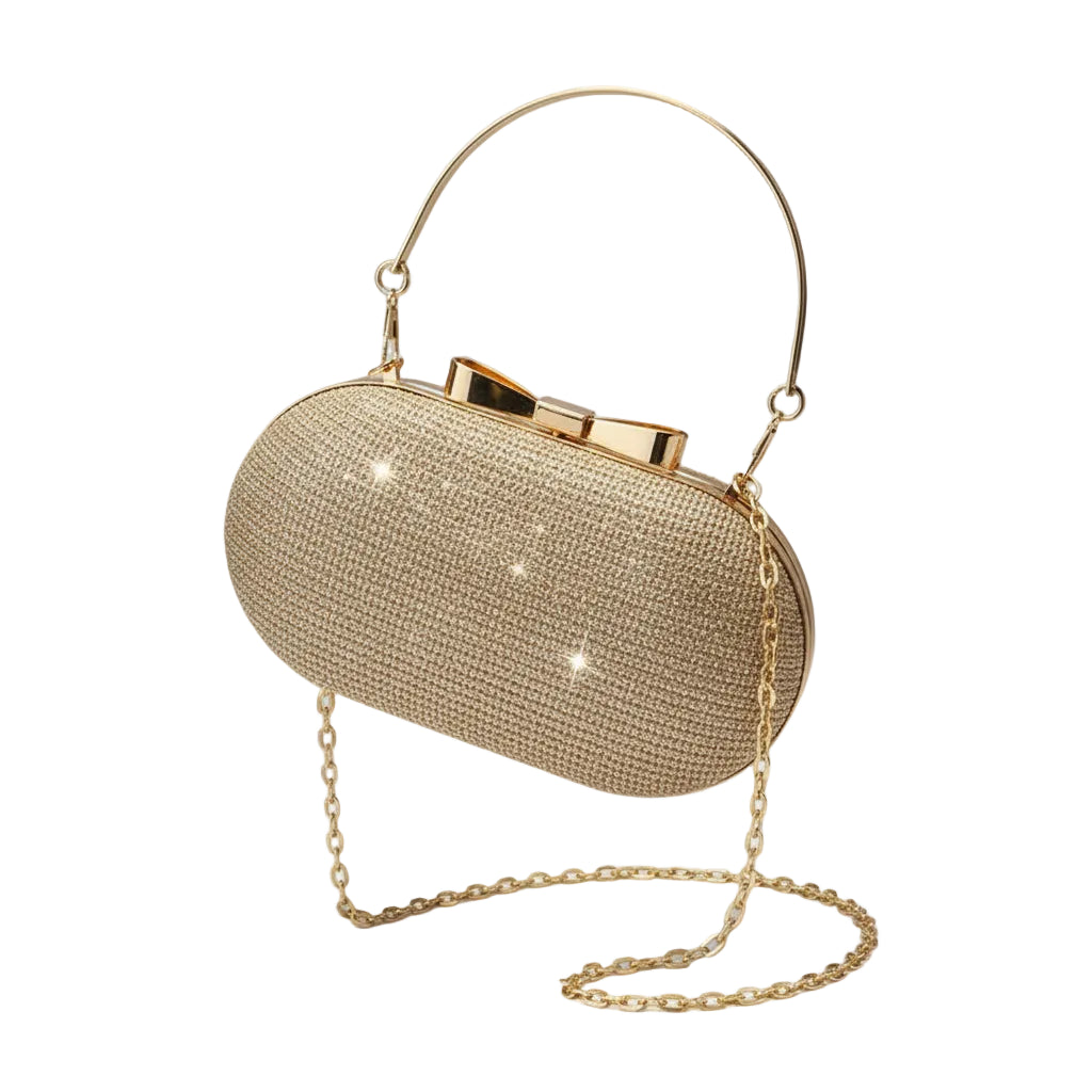 Sequined Minaudiere Evening Clutch with Removable Chain Strap