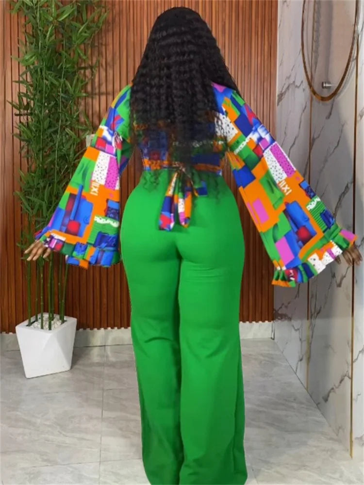 Women's Printed Top Wide Leg Pants Set