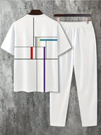 Men's Casual Print Round Neck T-Shirt and Drawstring Pants Set