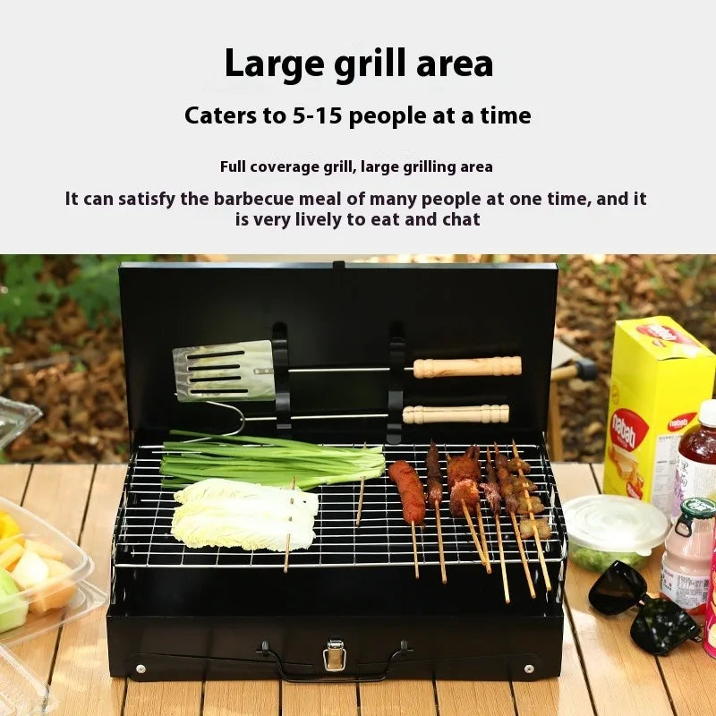 Folding Portable Barbecue Charcoal Grill and Stainless Steel Mini BBQ Kit