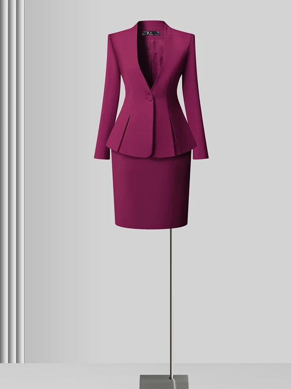 Women's Solid Long Sleeve Blazer Flare Pants Suit
