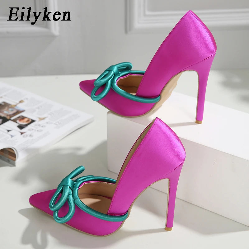 Women's Pointed Toe Silk Butterfly Knot Stiletto Pumps