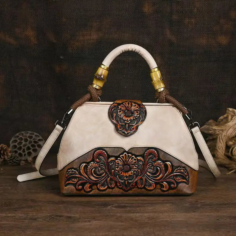 Women's Vintage Floral Embossed PU Leather Backpack