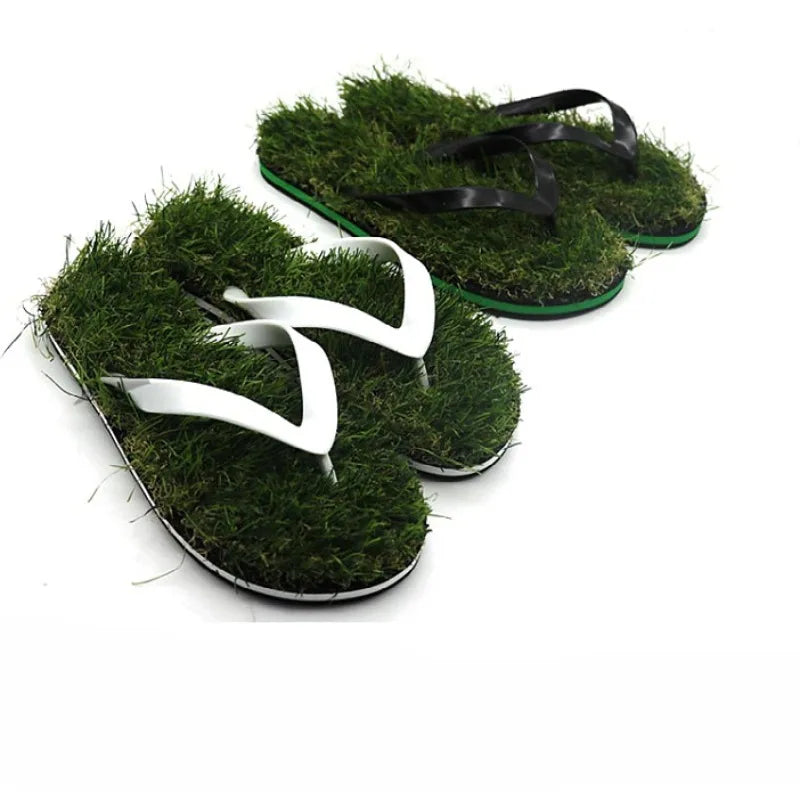 Men's Personalized Grass Anti-Slip Slippers Black and White Rubber Sole