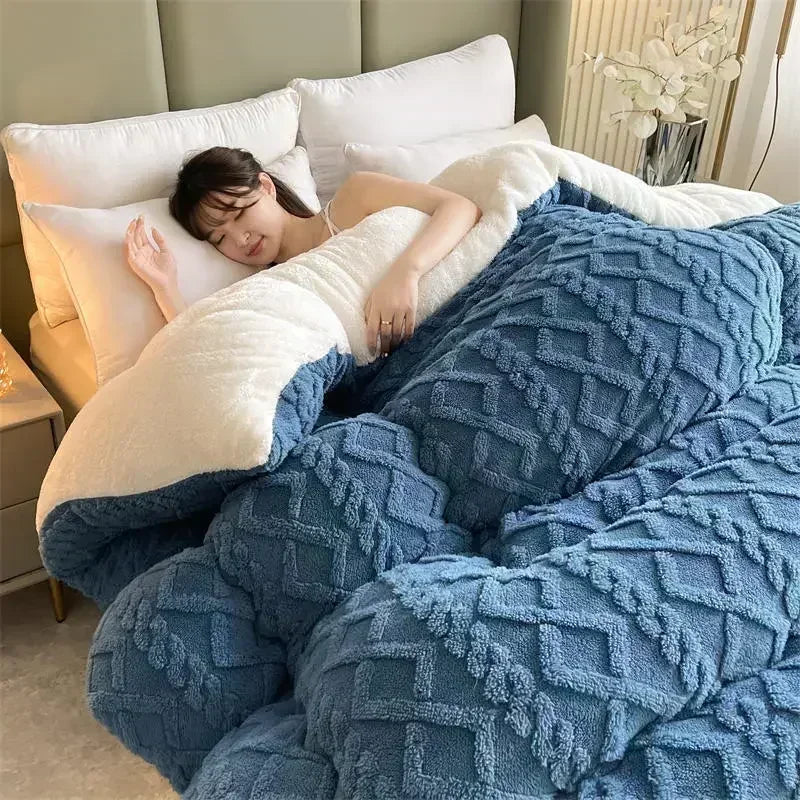 Thick Warm Faux Lambswool Blanket and Soft Plush Duvet Quilt