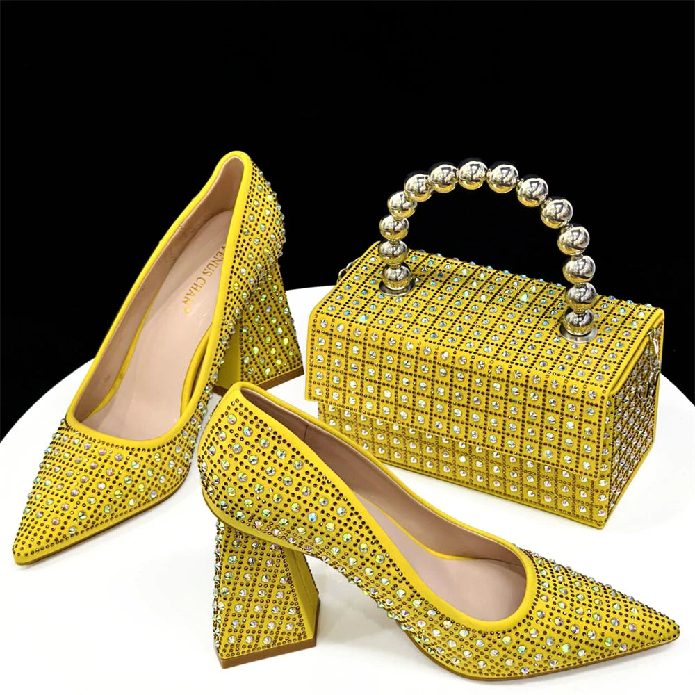 Women's Pointed Toe Spike Heel Pumps and Handbag Set