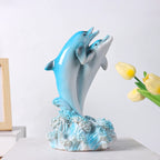 Dolphin Family Resin Statue and Ocean Tabletop Decorative Figurine