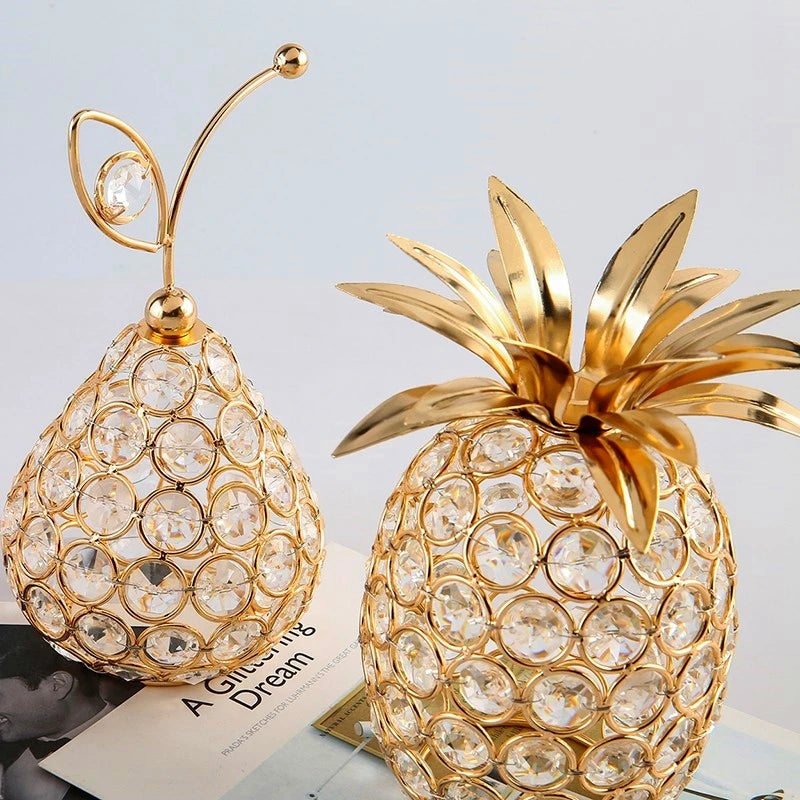 Gold Crystal Fruit Figurine and Tabletop Centerpiece Ornament
