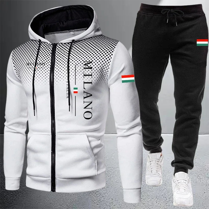 Men's Casual Zip Hooded Sweatshirt and Drawstring Pants Set