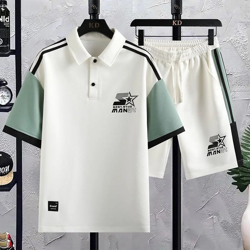 Men's Casual Printed Short Sleeve T-Shirt and Shorts Two Piece Set