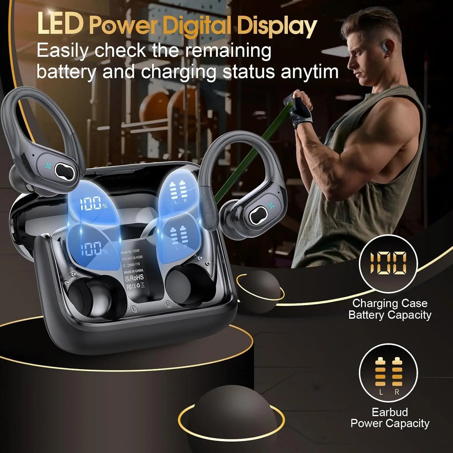 TWS Wireless Bluetooth 5.4 In Ear Earbuds LED Display HD65