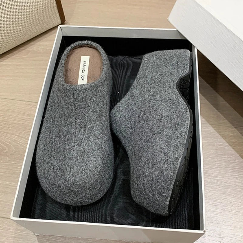 Women's Faux Suede Flat Platform Slip-On Mules