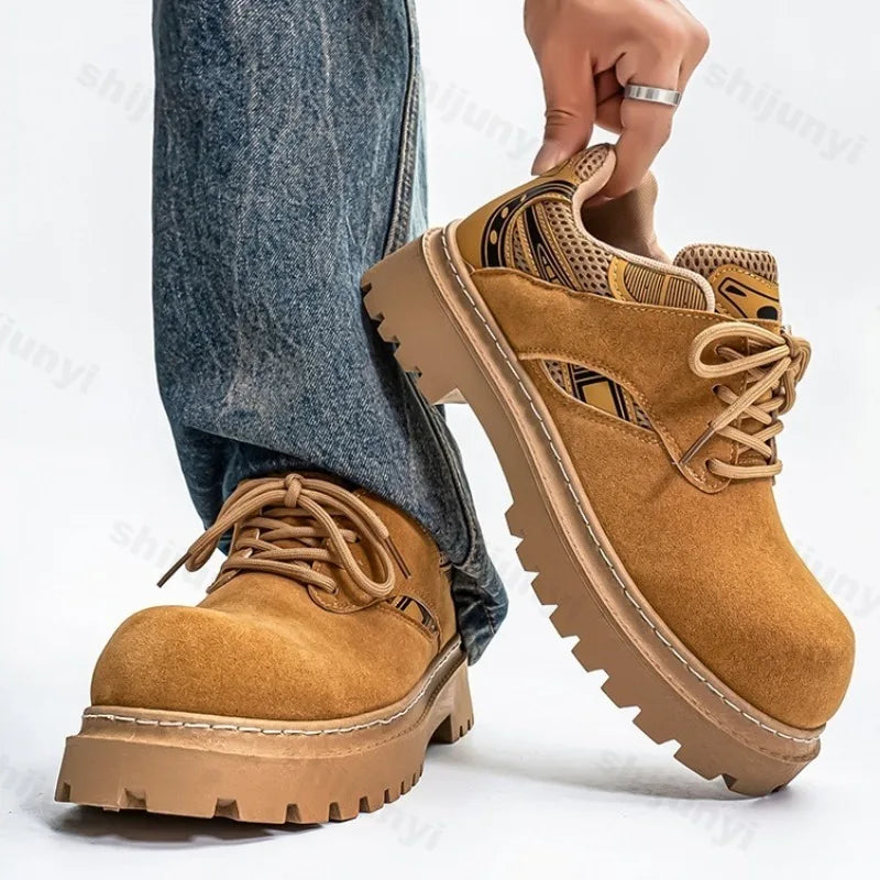 Men's Retro Lace Up Chunky Casual Short Boots