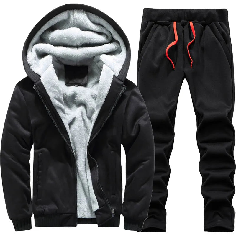 Men's Casual Fleece Zip Hooded Jacket and Pants Set