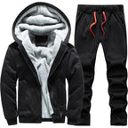 Men's Casual Fleece Zip Hooded Jacket and Pants Set