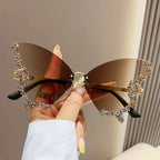 Women's Trendy Butterfly Diamond Rimless Oversized Sunglasses