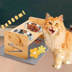 Adjustable Elevated Dog Bowls with 2 Stainless Steel Bowls and Bamboo Stand