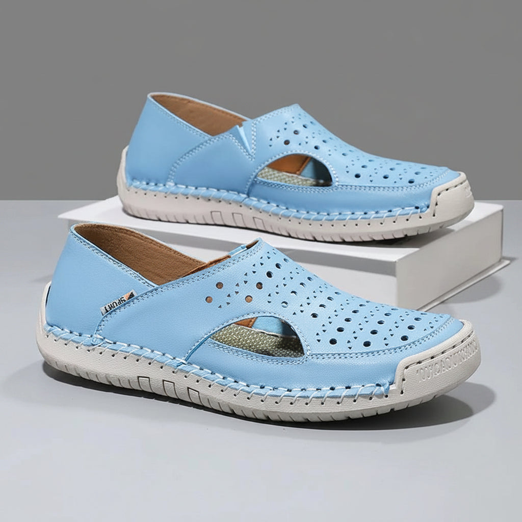 Hand-Sewn Leather Hollow-Out Sandals Unisex Casual Outdoor Walking Shoes