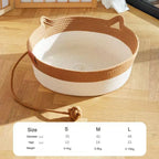 Handwoven Rattan Round Cat Bed Cooling Summer Basket with Cushion